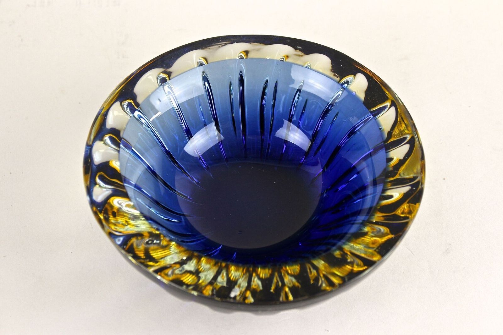 Mid Century Murano Glass Bowl, Dark Blue/ Amber, Italy Ca. 1960 photo buy