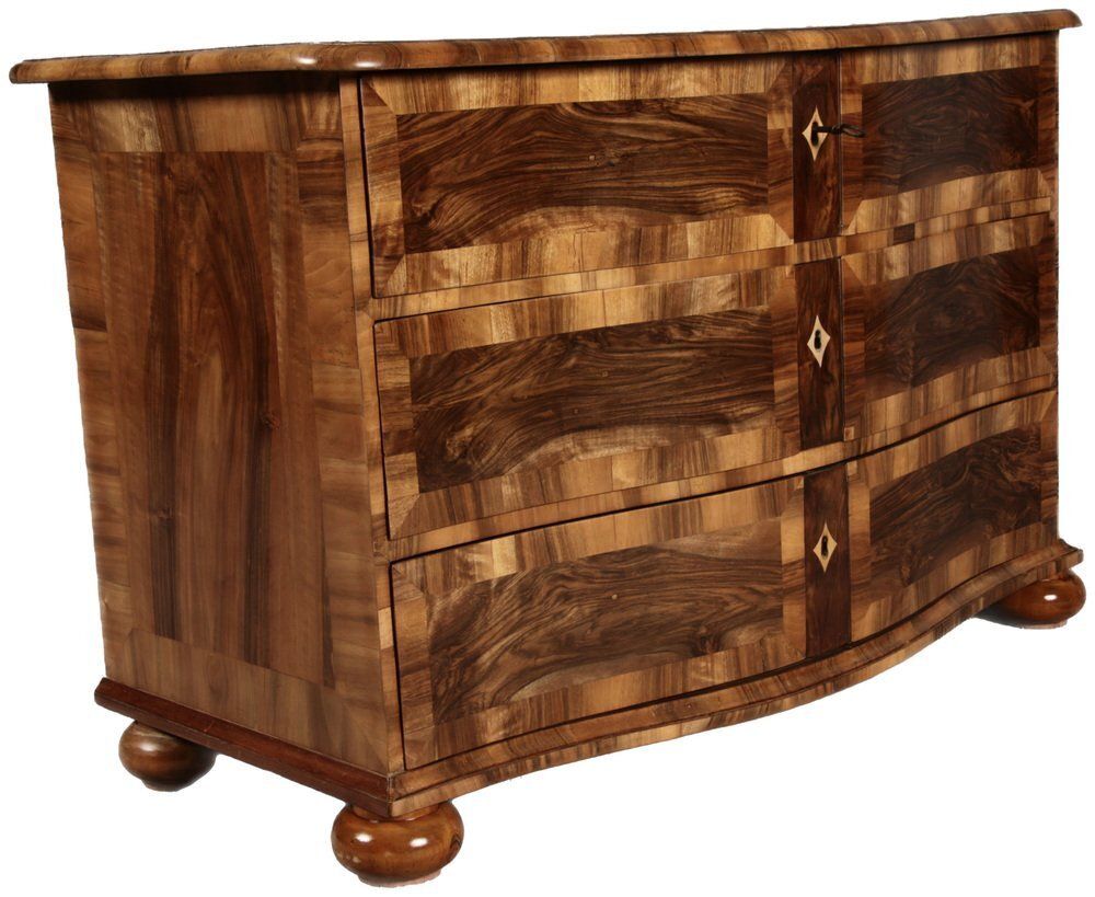 Biedermeier Baroque Chest Of Drawers In Walnut Veneer, 1800s photo for sale