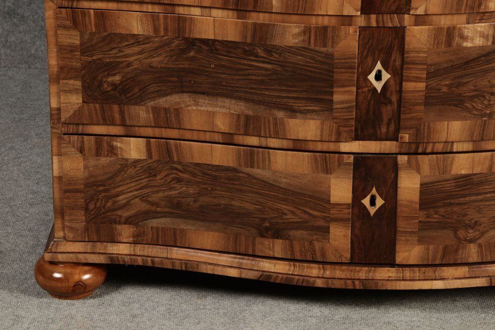 Biedermeier Baroque Chest Of Drawers In Walnut Veneer, 1800s photo vinterior
