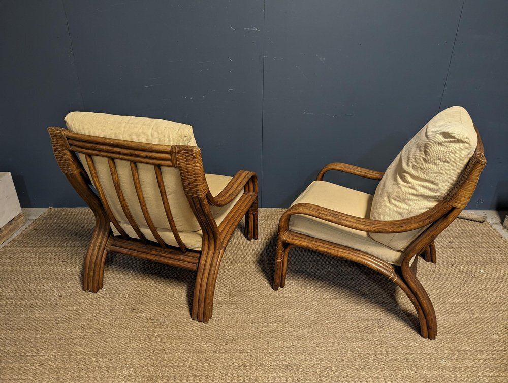 Rattan Lounge Chairs With Table, Set Of 3 photo for sale