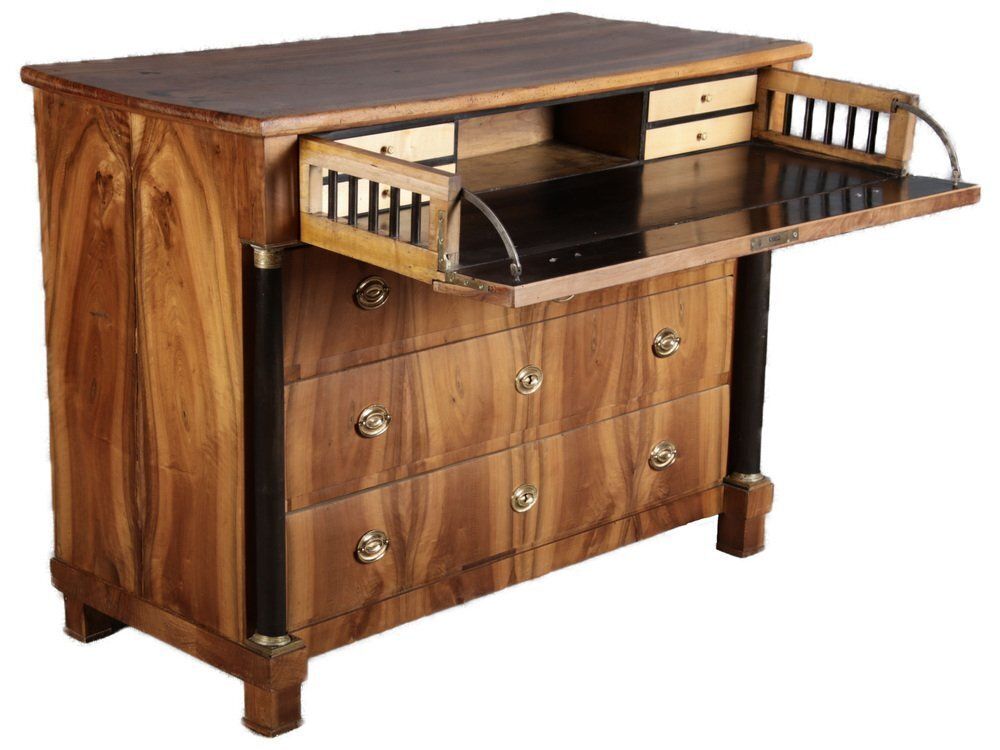Antique Empire Writing Chest Of Drawers In Walnut, 1810s photo Furniture