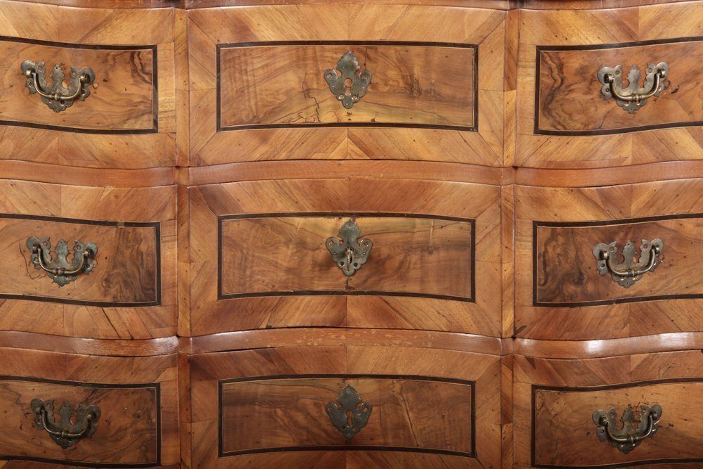 Antique 18th Century Baroque Tabernacle Secretary In Oak With Walnut Veneer, 1730s photo vintage