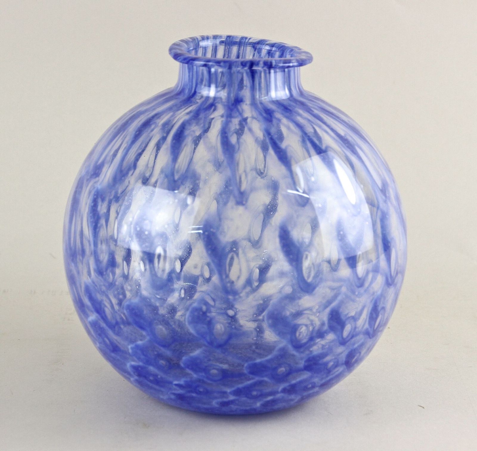 20th Century Blue Murano Glass Ball Vase, Mid Century Modern, Italy Ca. 1970