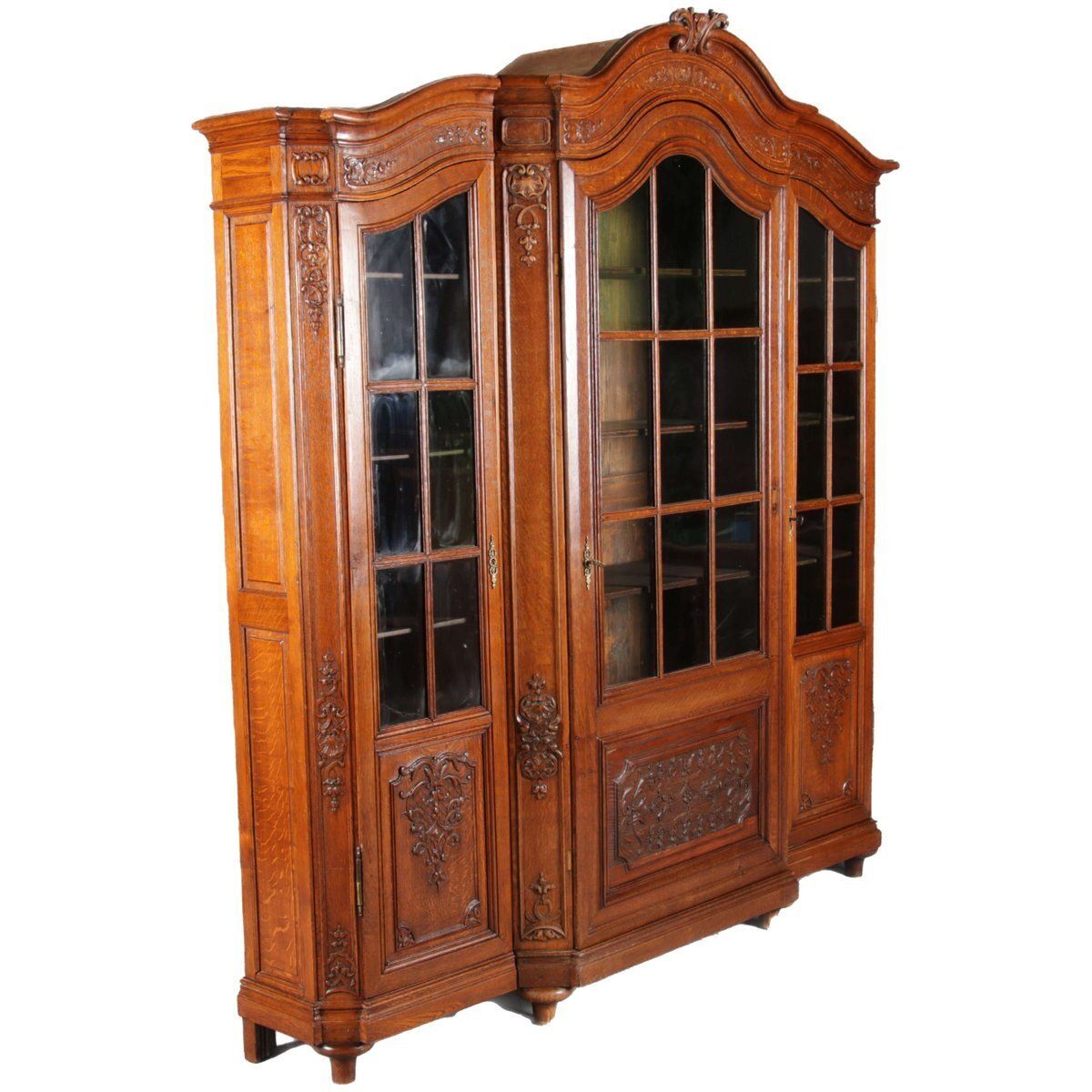 Antique Baroque Oak 3 Door Display Case With Carvings, Aachen Lüttich, 19th Century photo furniture