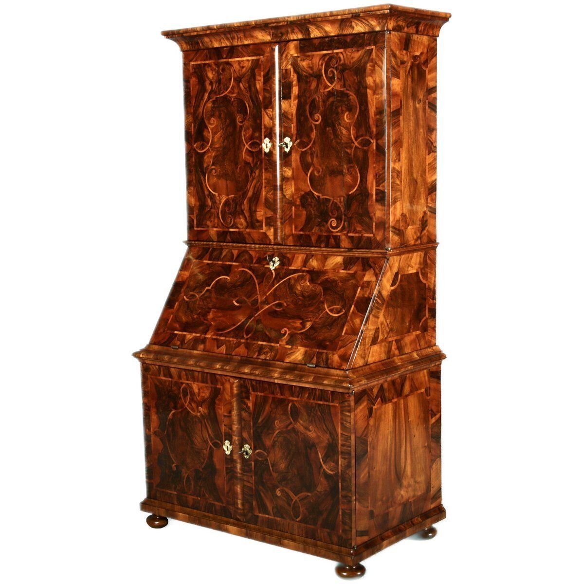 Baroque Secretary Walnut With Inlays, 1740s photo for sale