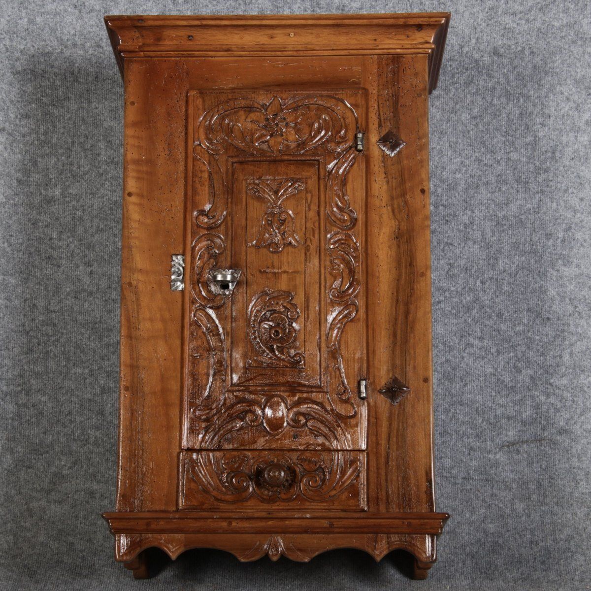 Furniture Small Antique Baroque Walnut Wall Cabinet, 1750s photo