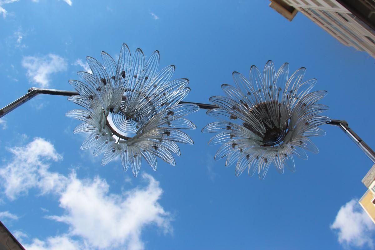 Pair Of Chandelier Palmette Barovier Design Italy 1970s Transparent Glass Round photo furniture