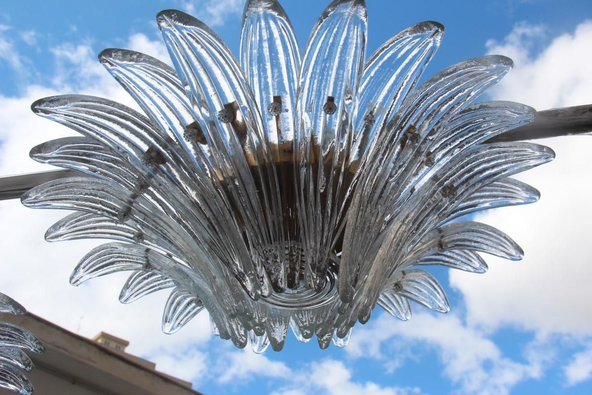3708.0 Pair Of Chandelier Palmette Barovier Design Italy 1970s Transparent Glass Round photo