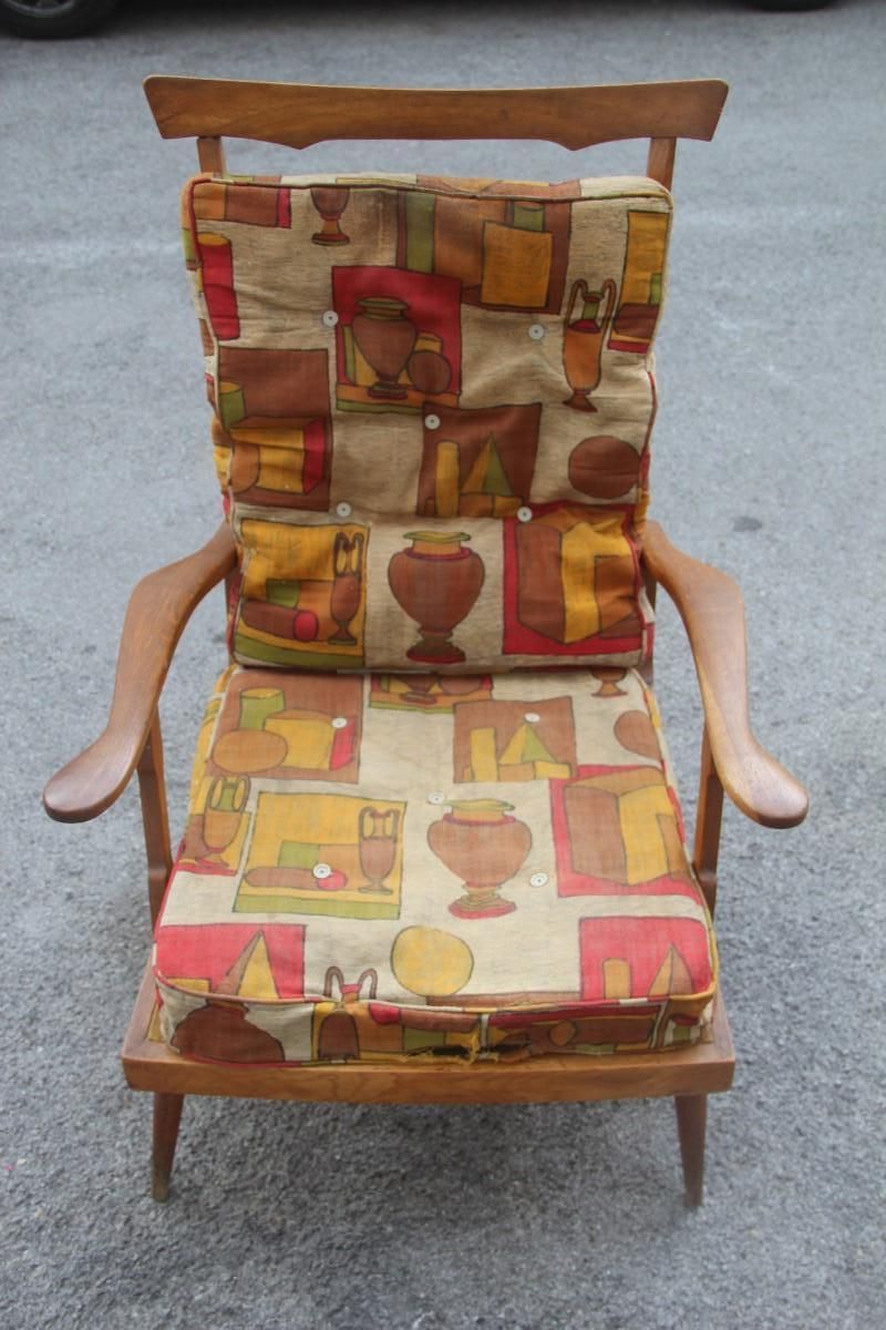 Midcentury Italian Design Reclining Chestnut Armchair 1950s Shaped Paolo Buffa photo furniture