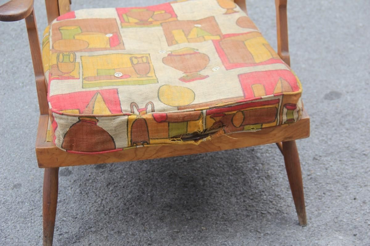 Midcentury Italian Design Reclining Chestnut Armchair 1950s Shaped Paolo Buffa photo vintage