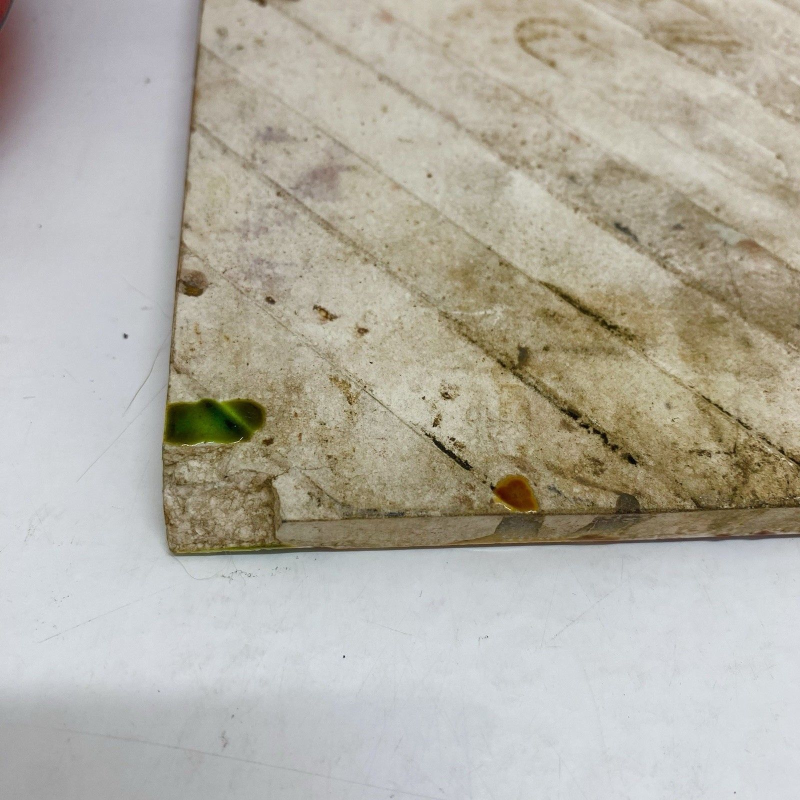 photo for sale Antique Art Nouveau Majolica Tiles C1900 Green Brown Floral 15cm Made In England