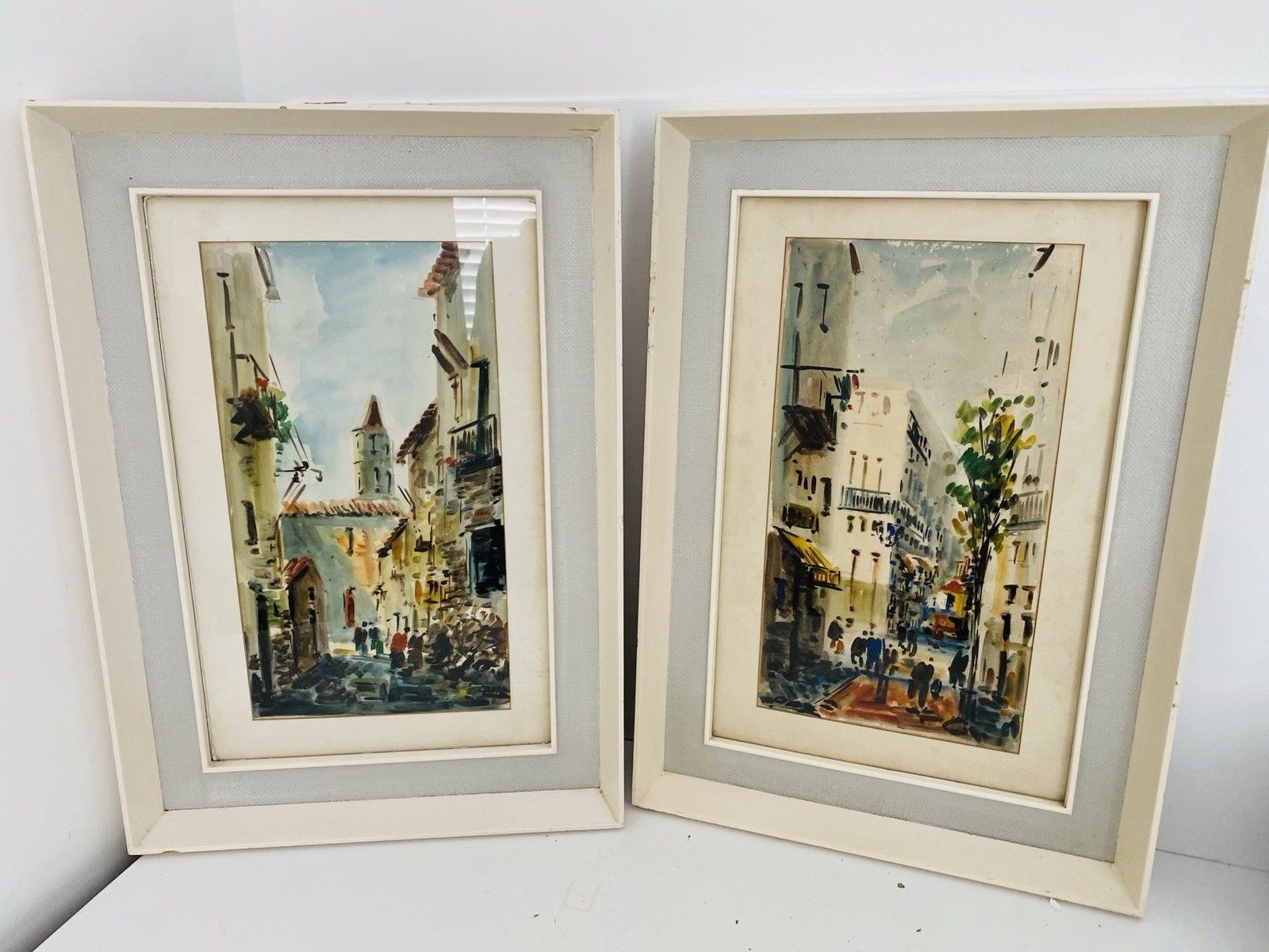 Pair Of Diaz Framed Street Scene Prints Mediterranean Village Art Wall Decor Vtg photo for sale