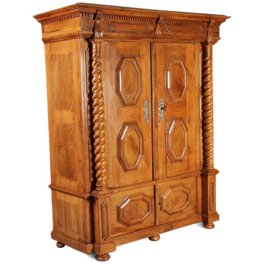 Antique Baroque Cabinet In Walnut With Corkscrew Columns, 1690 photo furniture