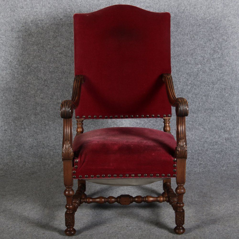 Furniture Antique Baroque Armchair In Walnut, 1880 photo