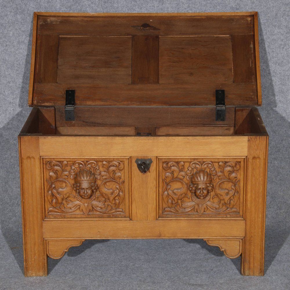 Renaissance Style Chest In Oak, 1940s photo vintage