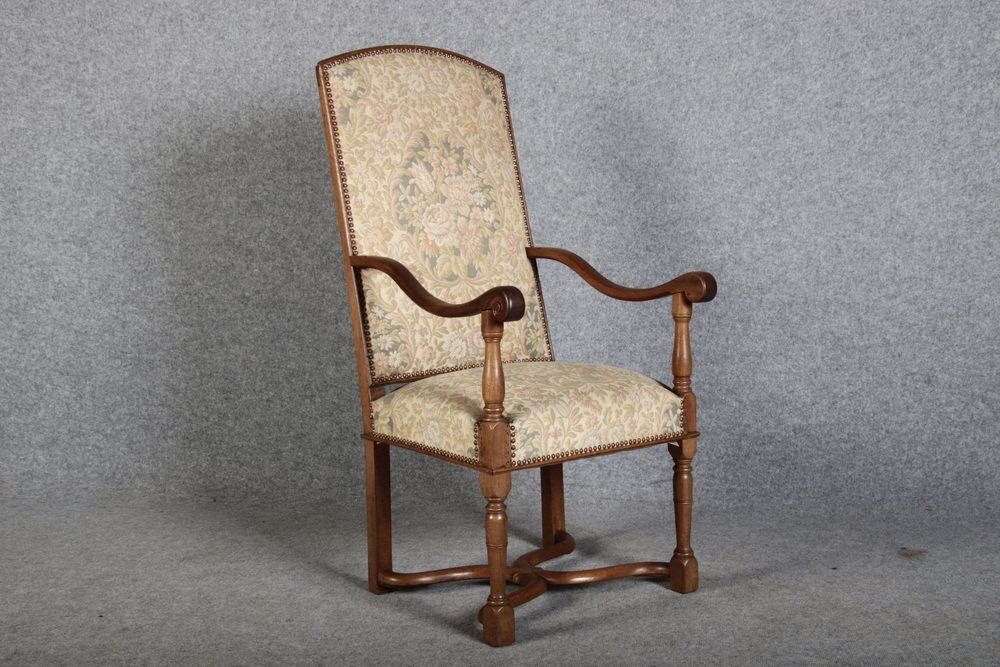 Antique Armchair With Floral Cover In Walnut, 1880 photo vinterior