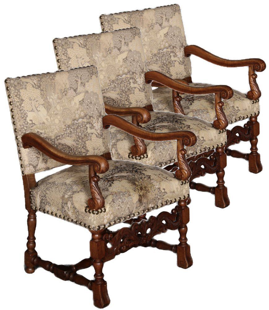 Antique Baroque Armchairs In Walnut, 1800, Set Of 3 photo furniture