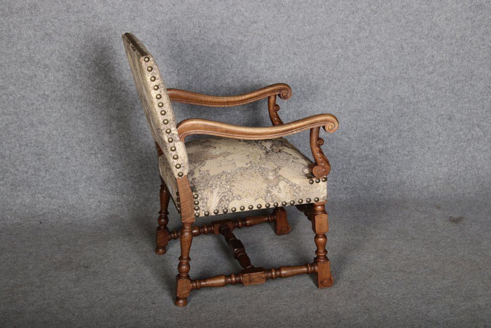 Antique Baroque Armchairs In Walnut, 1800, Set Of 3 photo vinterior