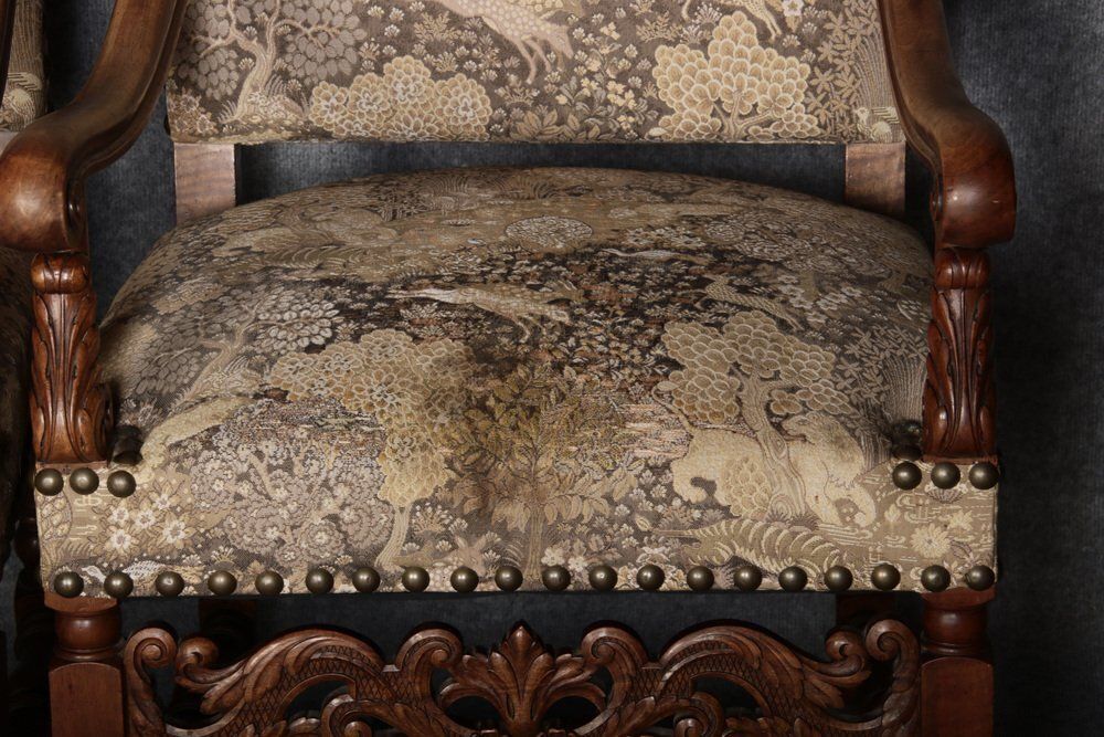 photo for sale Antique Baroque Armchairs In Walnut, 1800, Set Of 3