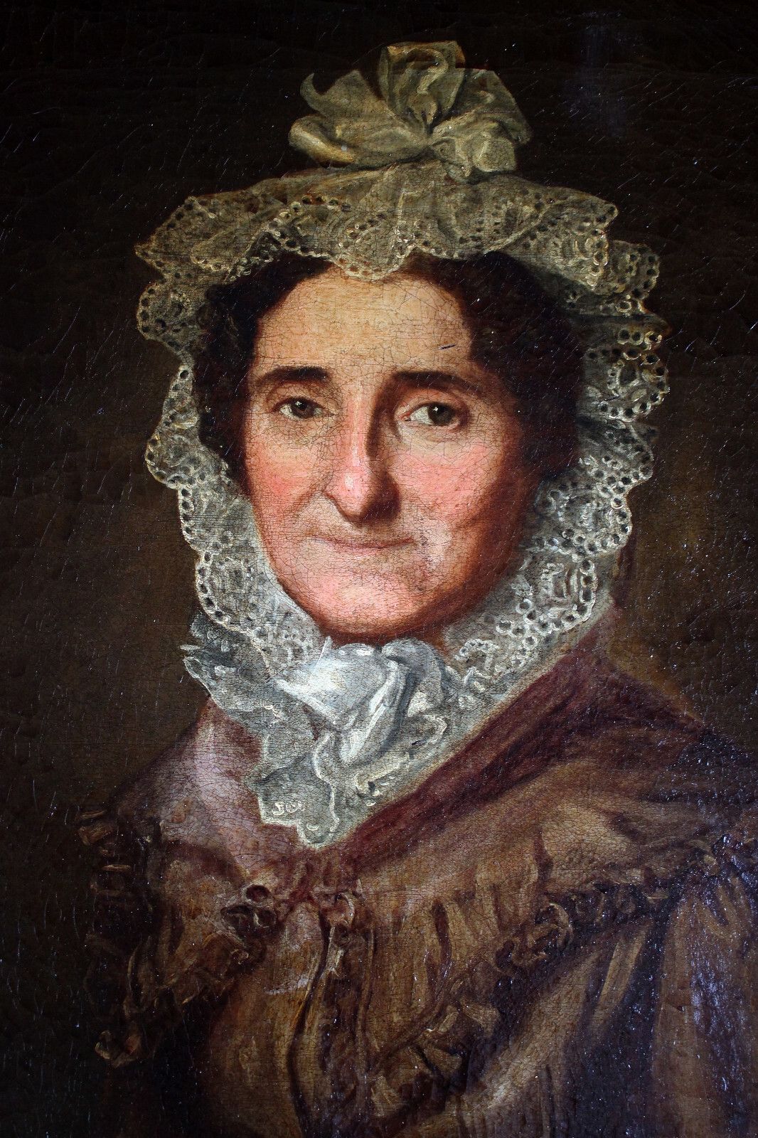 3430.0 Biedermeier Portrait Of An Elderly Lady With Lace Hood Around 1800 photo