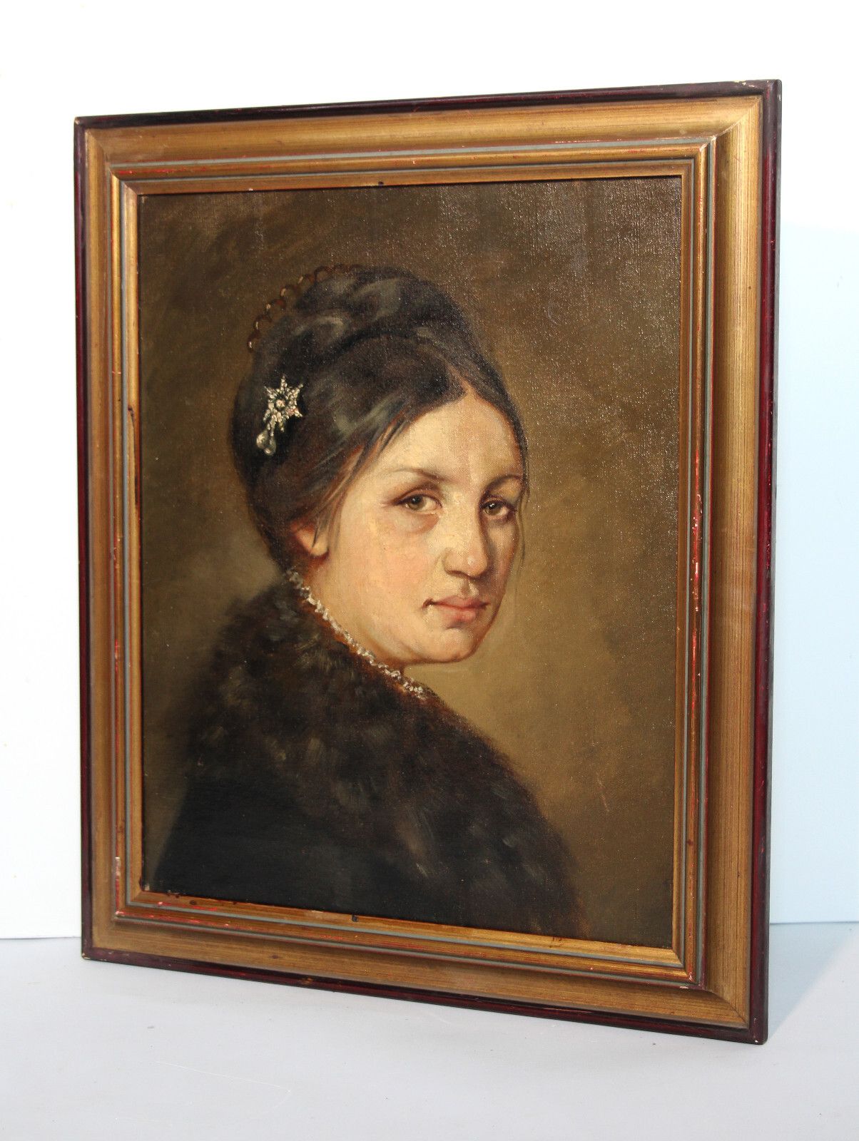 Biedermeier Portrait Of A Young Beautiful Lady With Fur Collar 19th Century photo 895.0