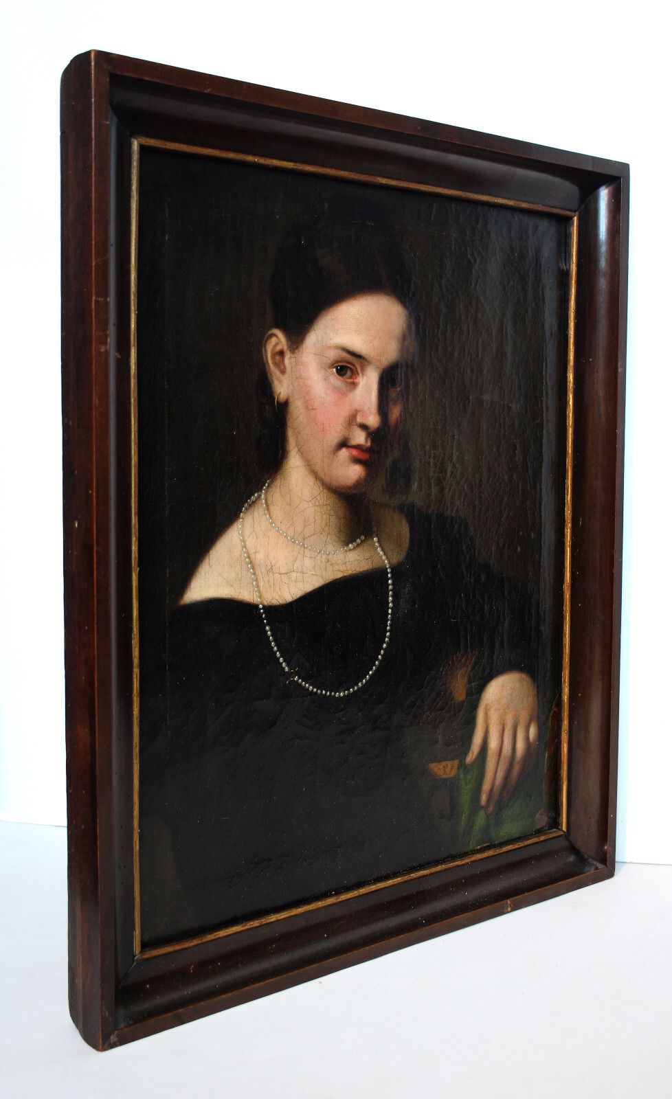 Gorgeous Portrait Of A Young Beautiful Lady With Pearl Necklace Around 1800 photo furniture