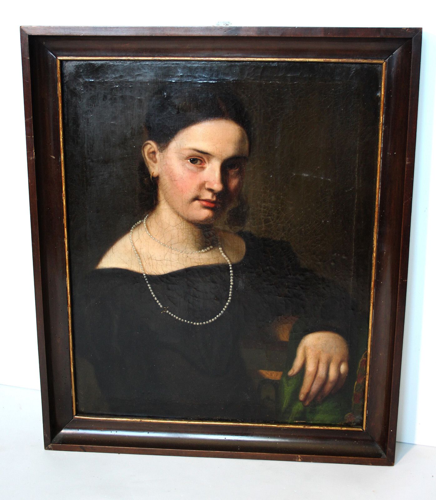 Gorgeous Portrait Of A Young Beautiful Lady With Pearl Necklace Around 1800 photo Art