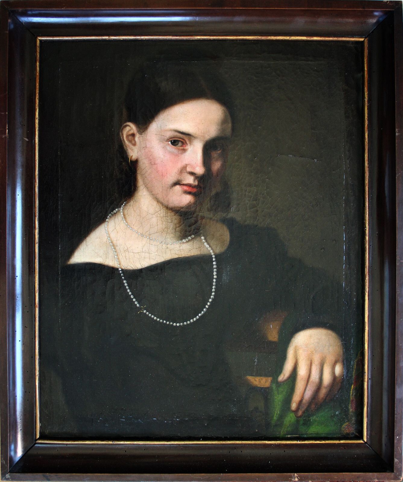Gorgeous Portrait Of A Young Beautiful Lady With Pearl Necklace Around 1800 photo buy