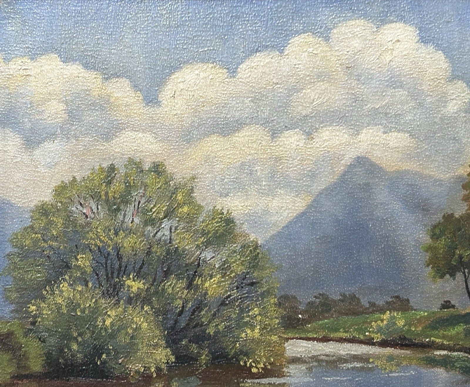 Antique Original Oil Painting On Cardboard, Landscape Mountain, Signed, Framed photo vinterior