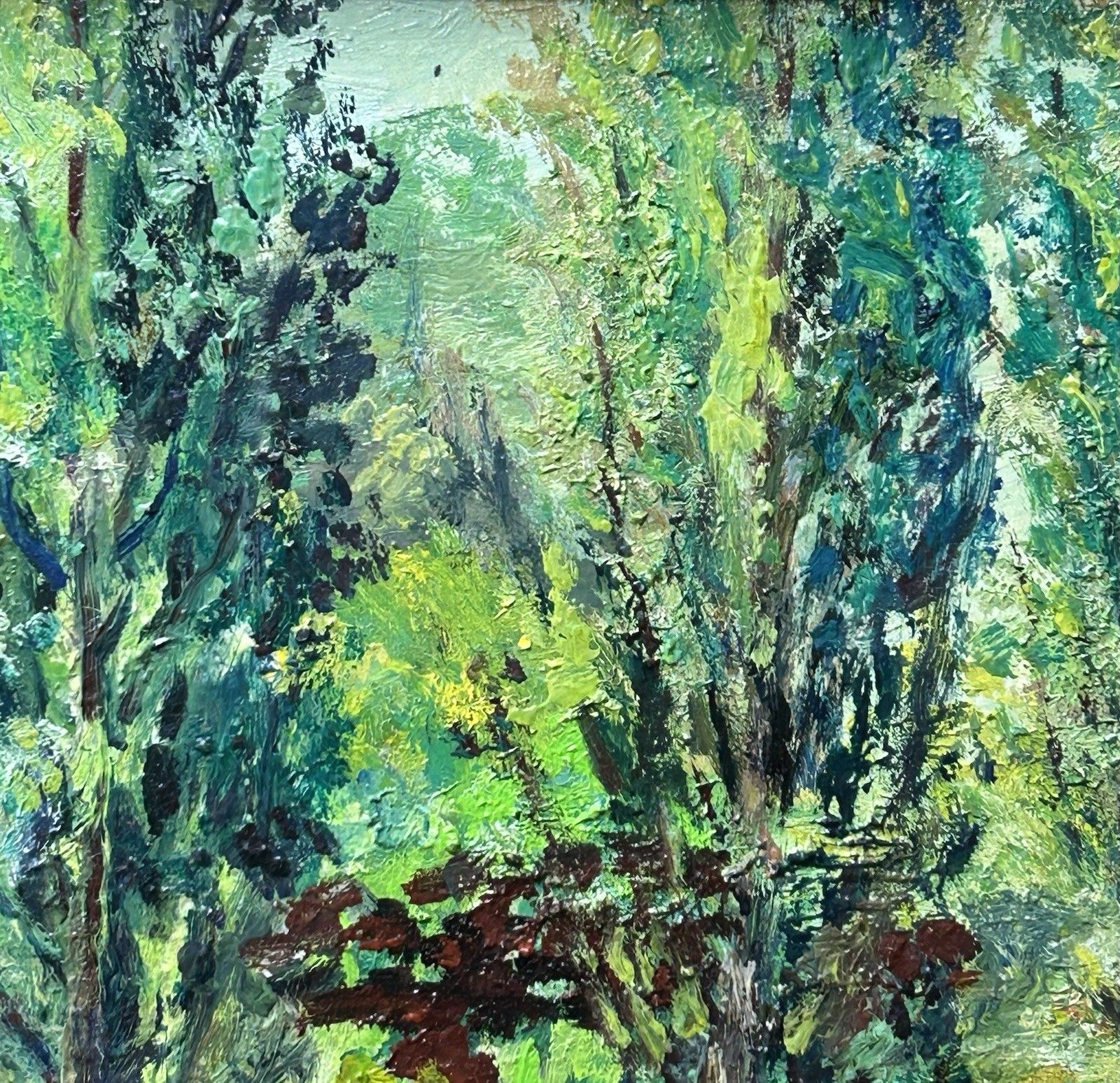Large Vintage Oil Painting, Garden Landscape, Hand Made, Framed photo vintage