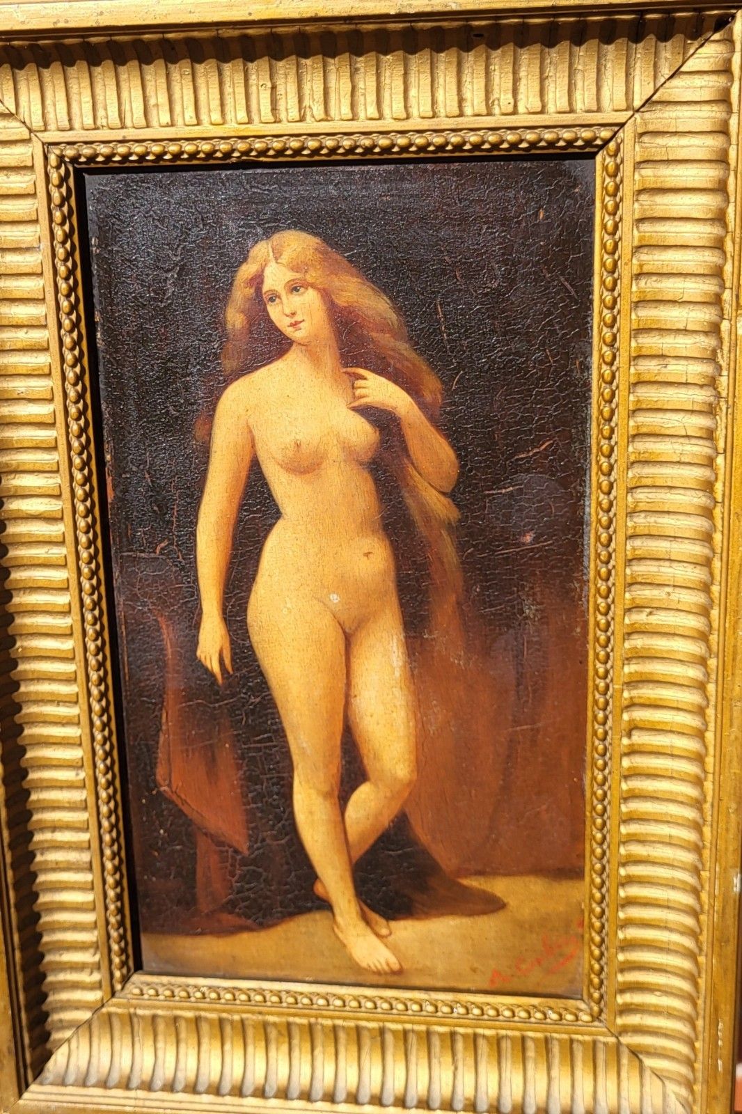 Female Nude. Oil Painting On Wood Panel Signed Style Xlxth Century photo Art