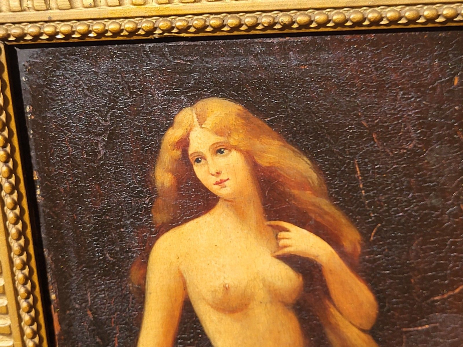 8818.0 Female Nude. Oil Painting On Wood Panel Signed Style Xlxth Century photo
