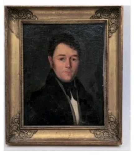 photo vinterior 19th Century School. Portrait Of Man. Oil Painting On Canvas Marouflé On Cardboard Signed