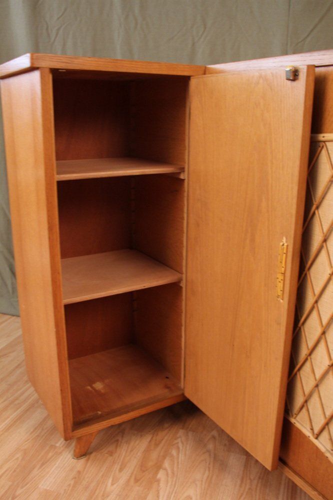 Corner Cabinet In Wood And Rattan, 1960s photo for sale