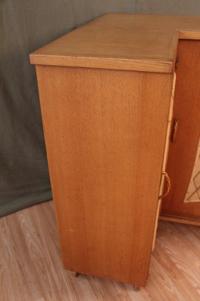 Corner Cabinet In Wood And Rattan, 1960s photo buy