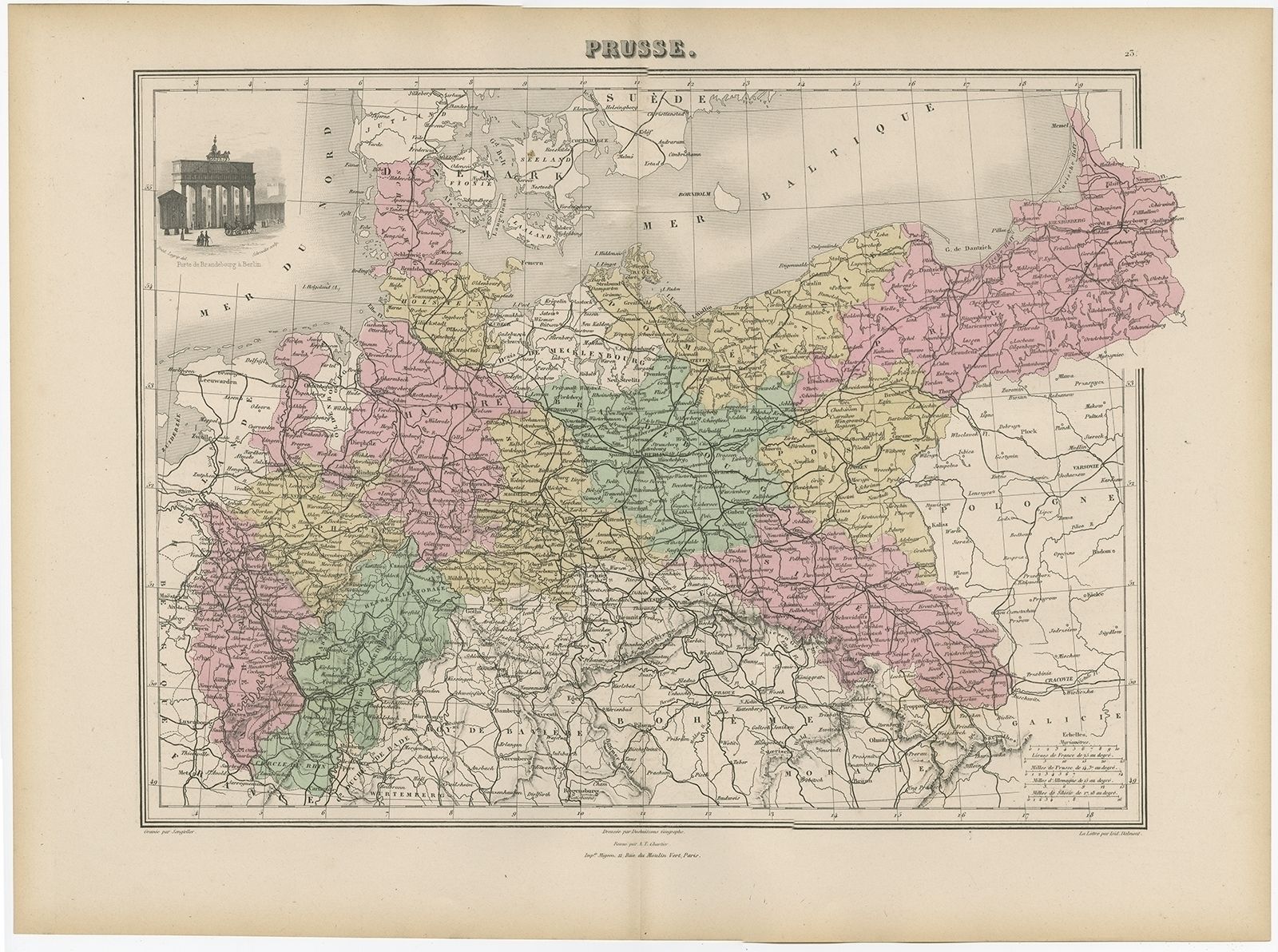 Antique Map Of The Kingdom Of Prussia By Migeon (1880)