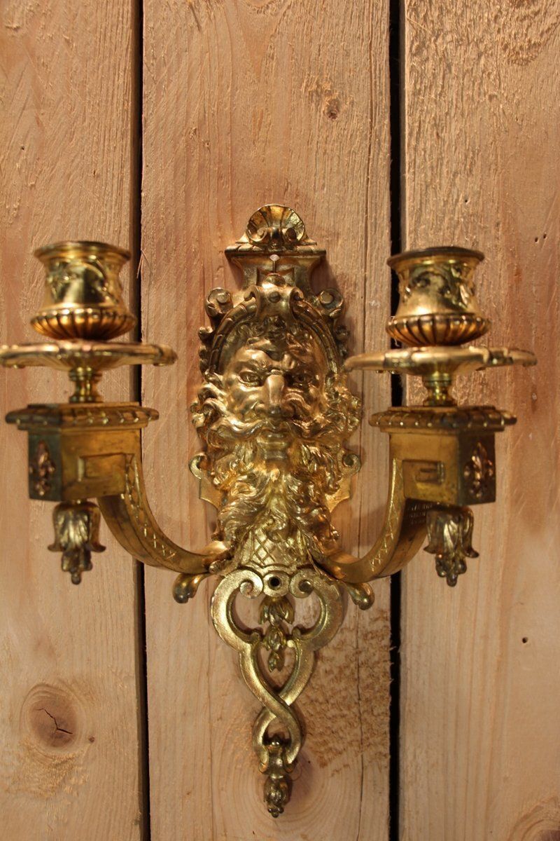 Gilt Bronze Wall Lights By Etienne Giraud, Lyon, France, Set Of 2 photo for sale