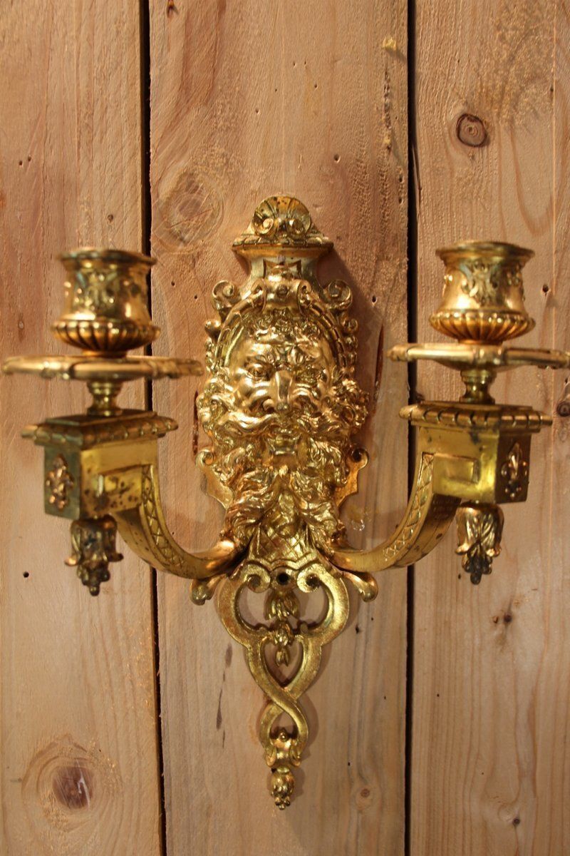 Gilt Bronze Wall Lights By Etienne Giraud, Lyon, France, Set Of 2 photo Lighting