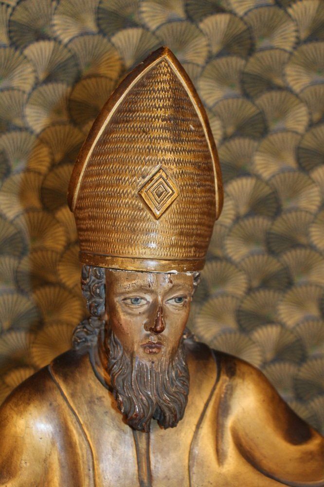 Large Statue Of A Holy Bishop, 18th Century, Gilded Wood photo furniture