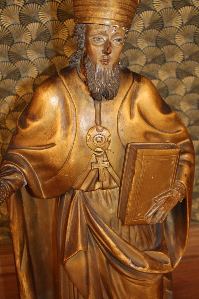 Large Statue Of A Holy Bishop, 18th Century, Gilded Wood photo 1696.0