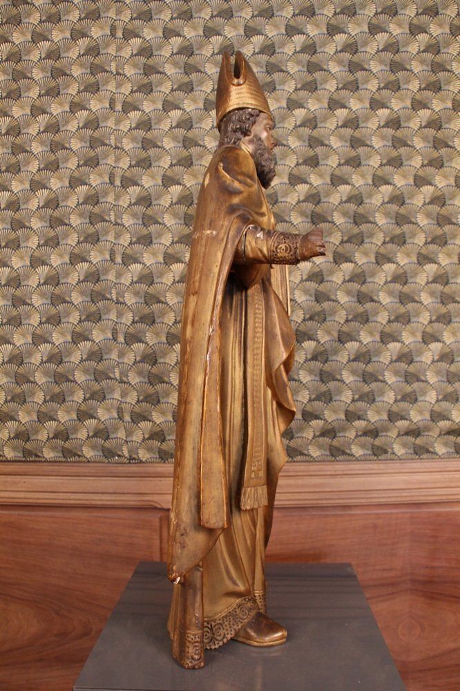 photo furniture Large Statue Of A Holy Bishop, 18th Century, Gilded Wood