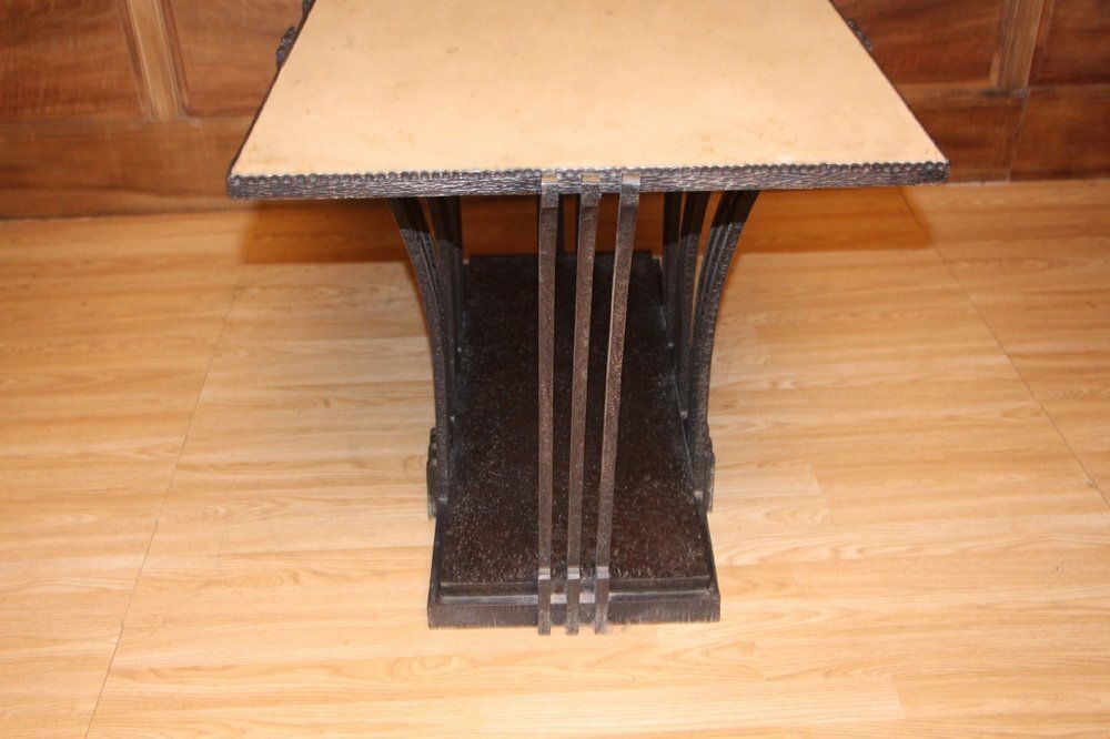 Art Deco Coffee Table In Wrought Iron By Edgar Brandt photo vintage