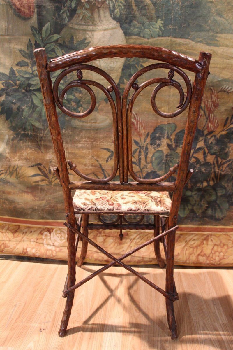 Folk Art Chair In Black Forest Branches, 1890s photo vinterior