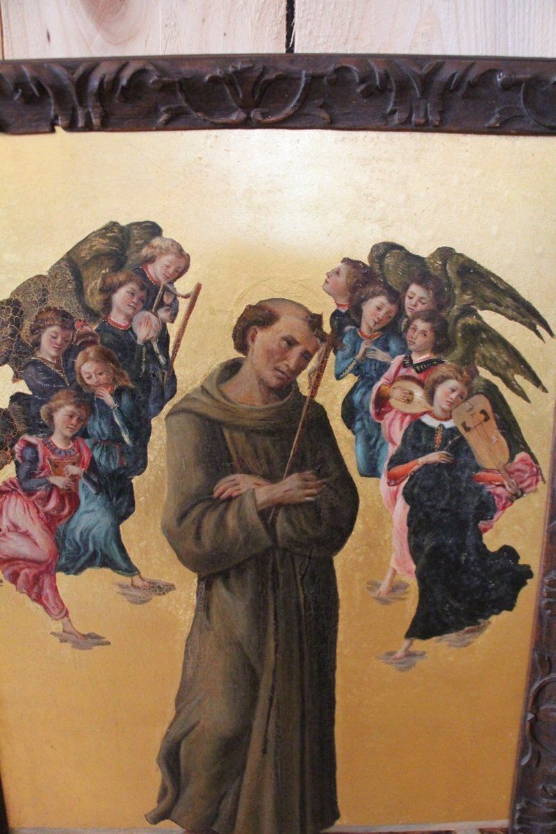 After Sandro Botticelli, St. Francis Of Assisi With Angels, 1800s, Oil On Canvas, Framed photo furniture