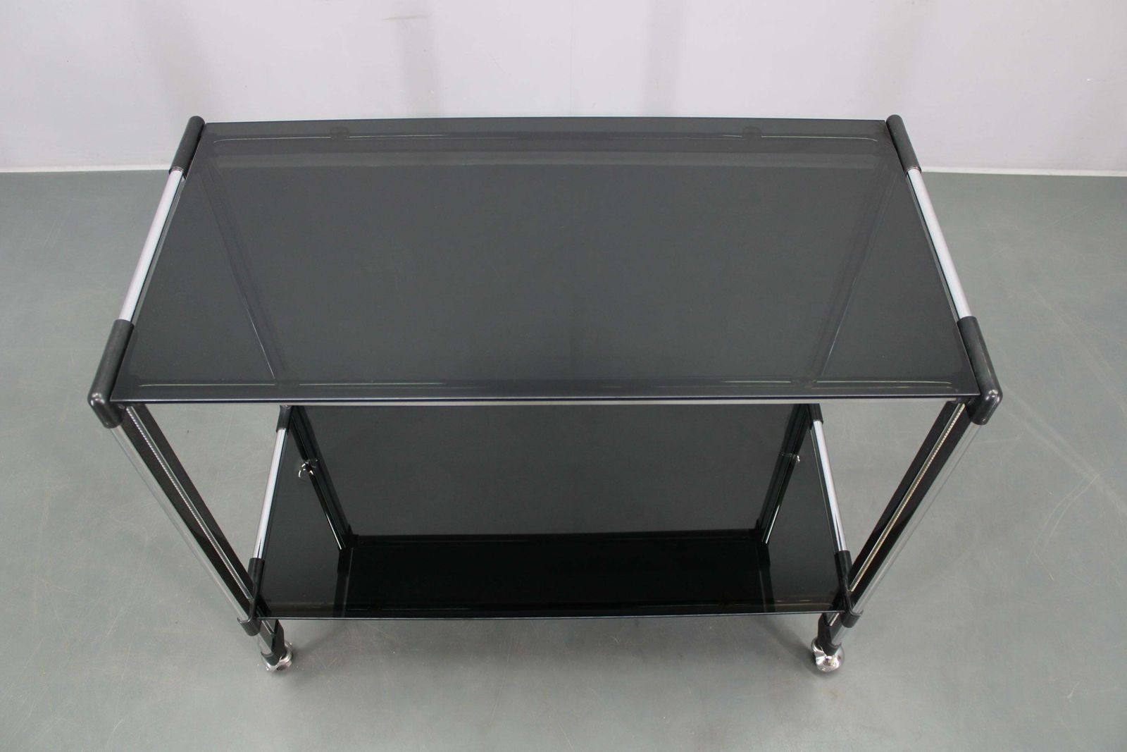 1970s Italian Chrome & Smoked Glass Serving Table On Casters photo vintage