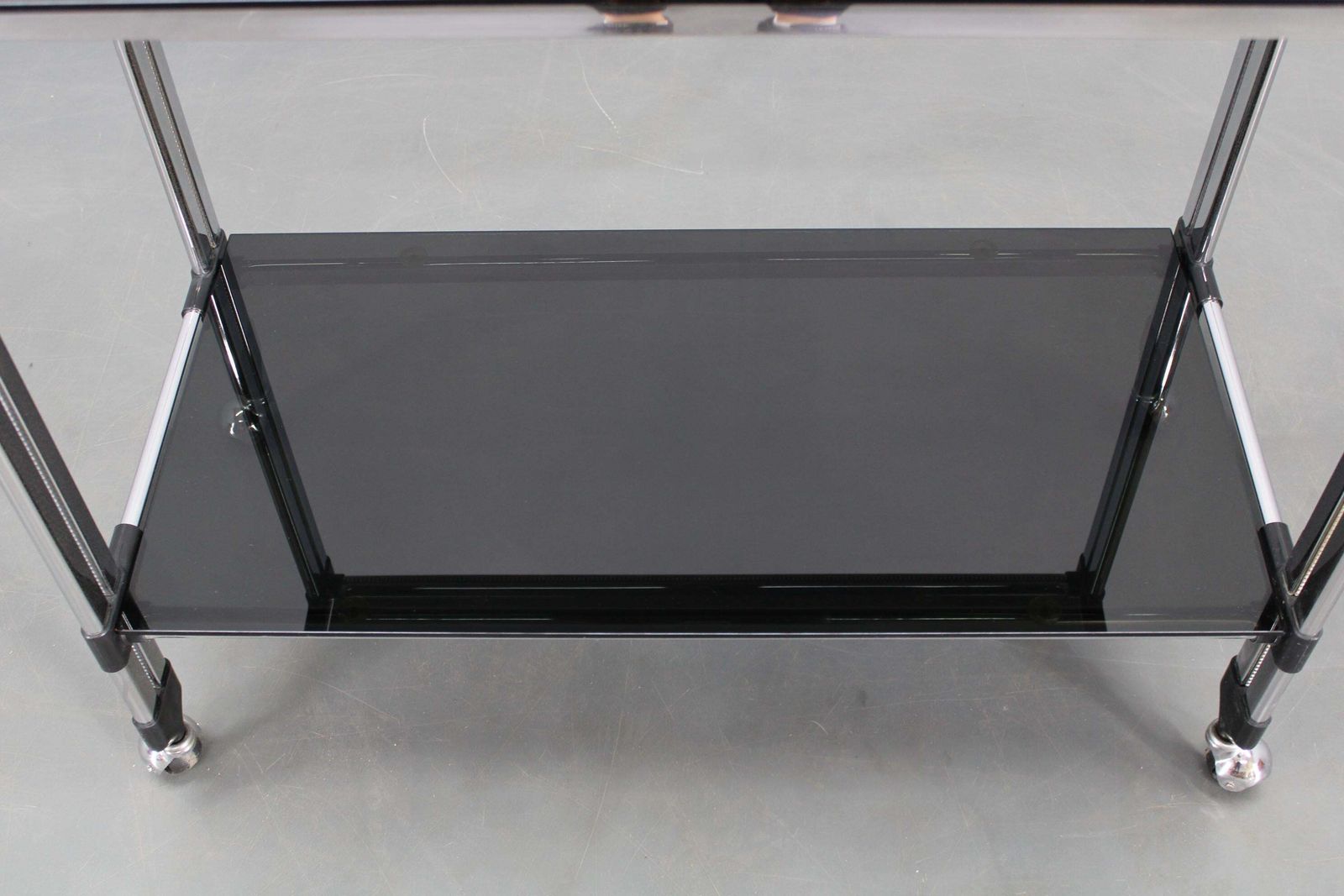 photo furniture 1970s Italian Chrome & Smoked Glass Serving Table On Casters