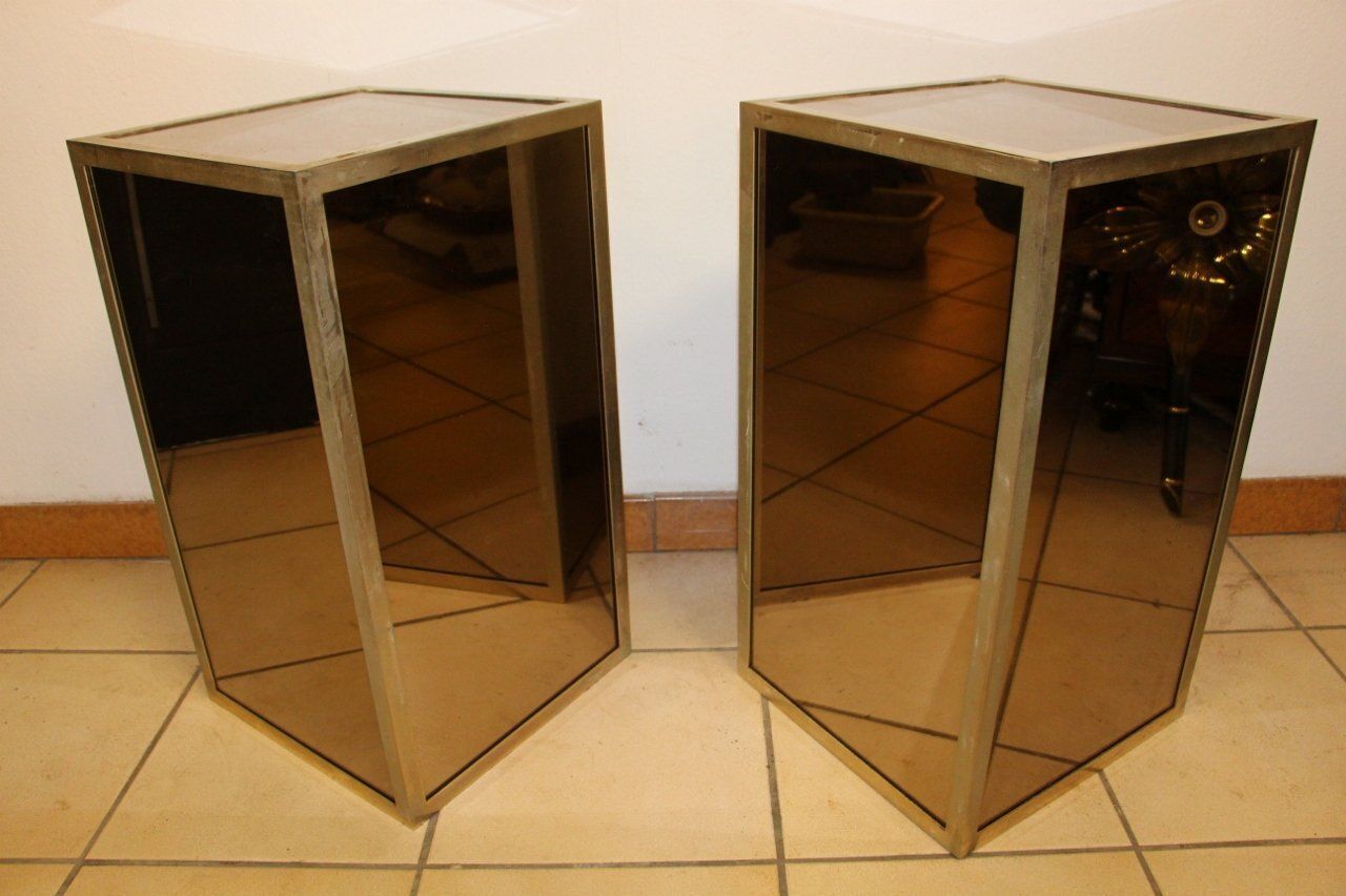Mid Century Glass And Nickel Plated Brass Side Tables, 1950s, Set Of 2 photo vinterior