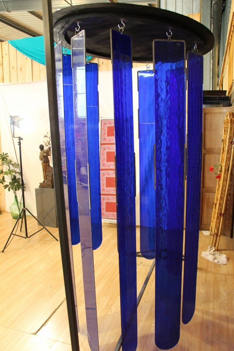 Large Chandelier In Royal Blue Stained Glass, 1970s photo for sale