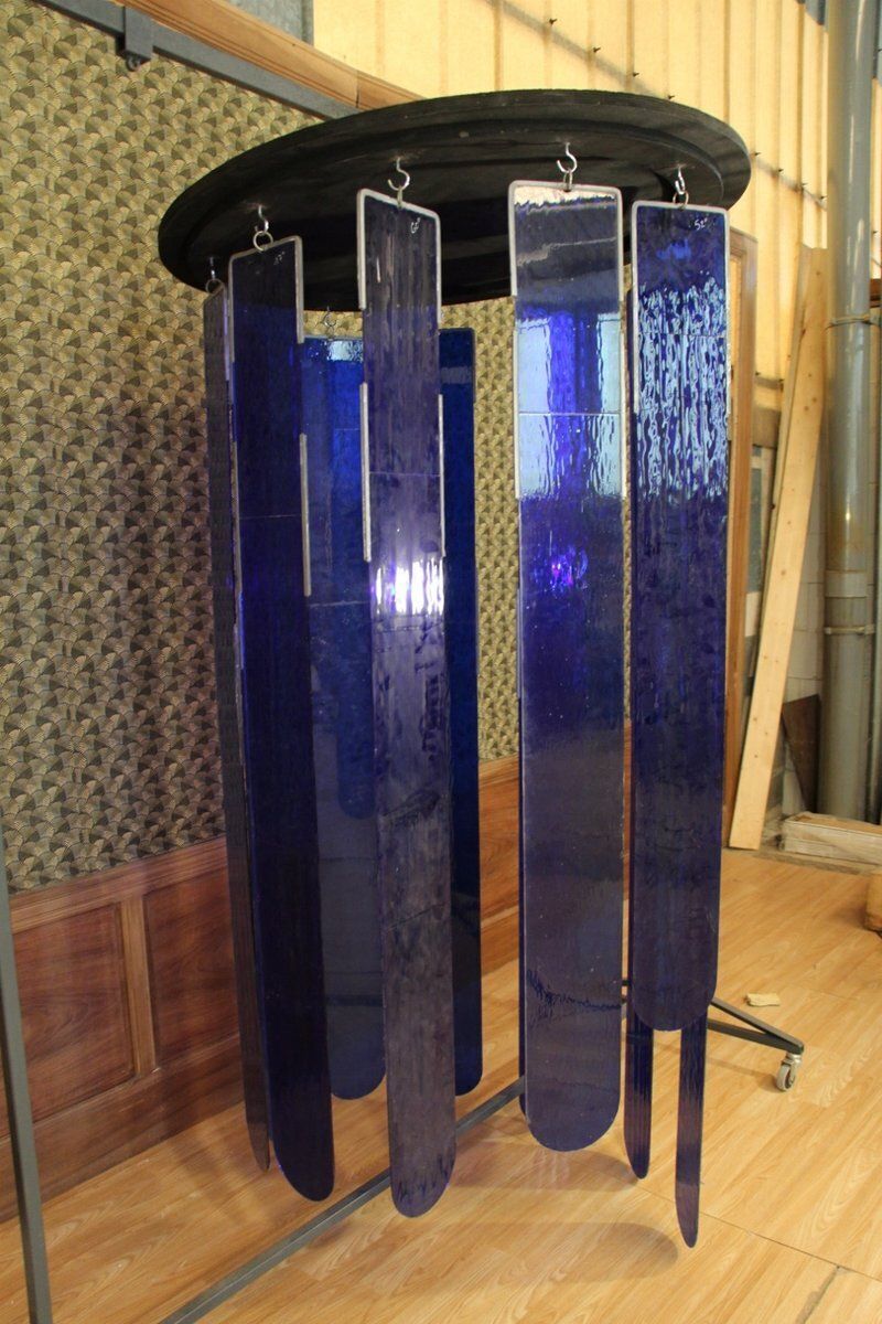 Large Chandelier In Royal Blue Stained Glass, 1970s photo buy