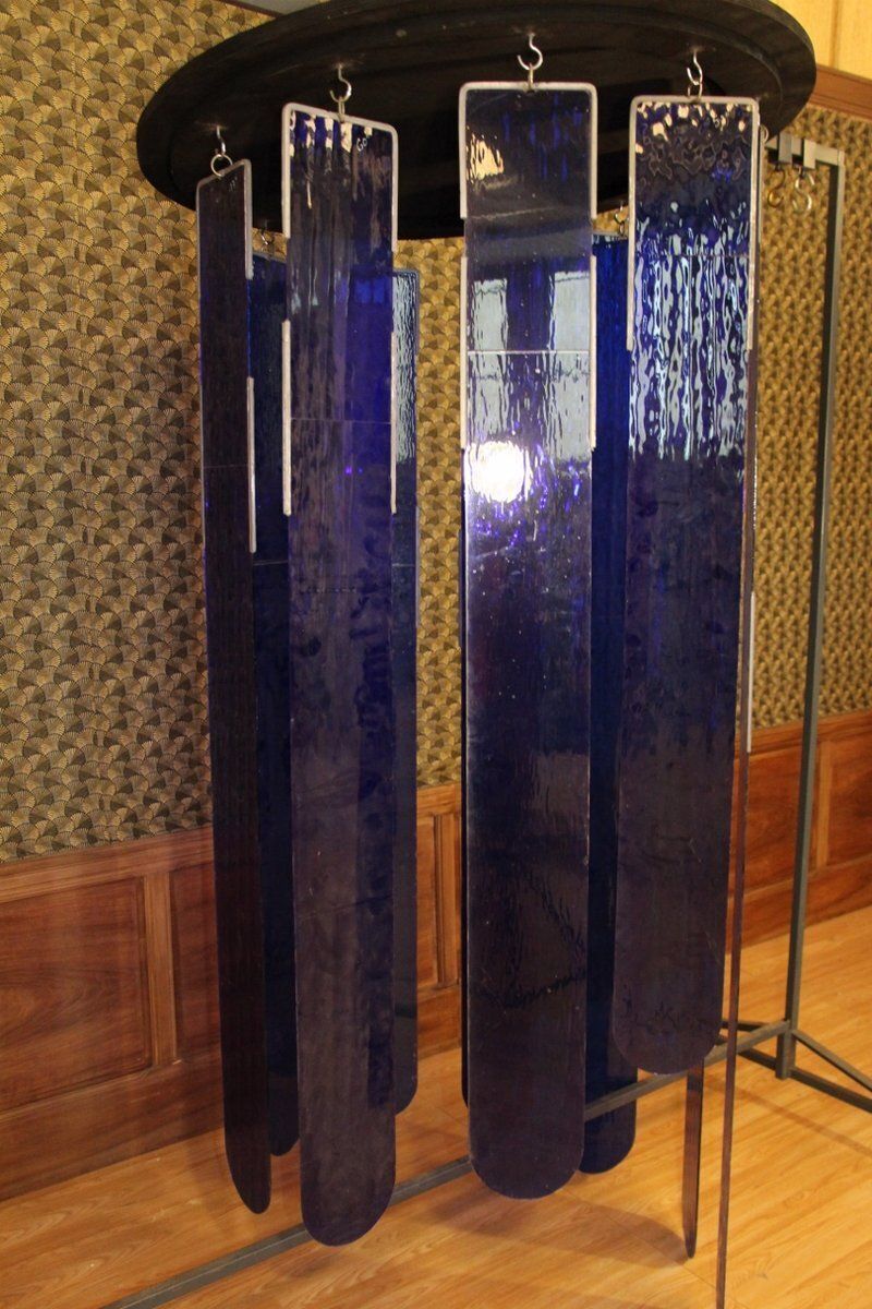 photo furniture Large Chandelier In Royal Blue Stained Glass, 1970s